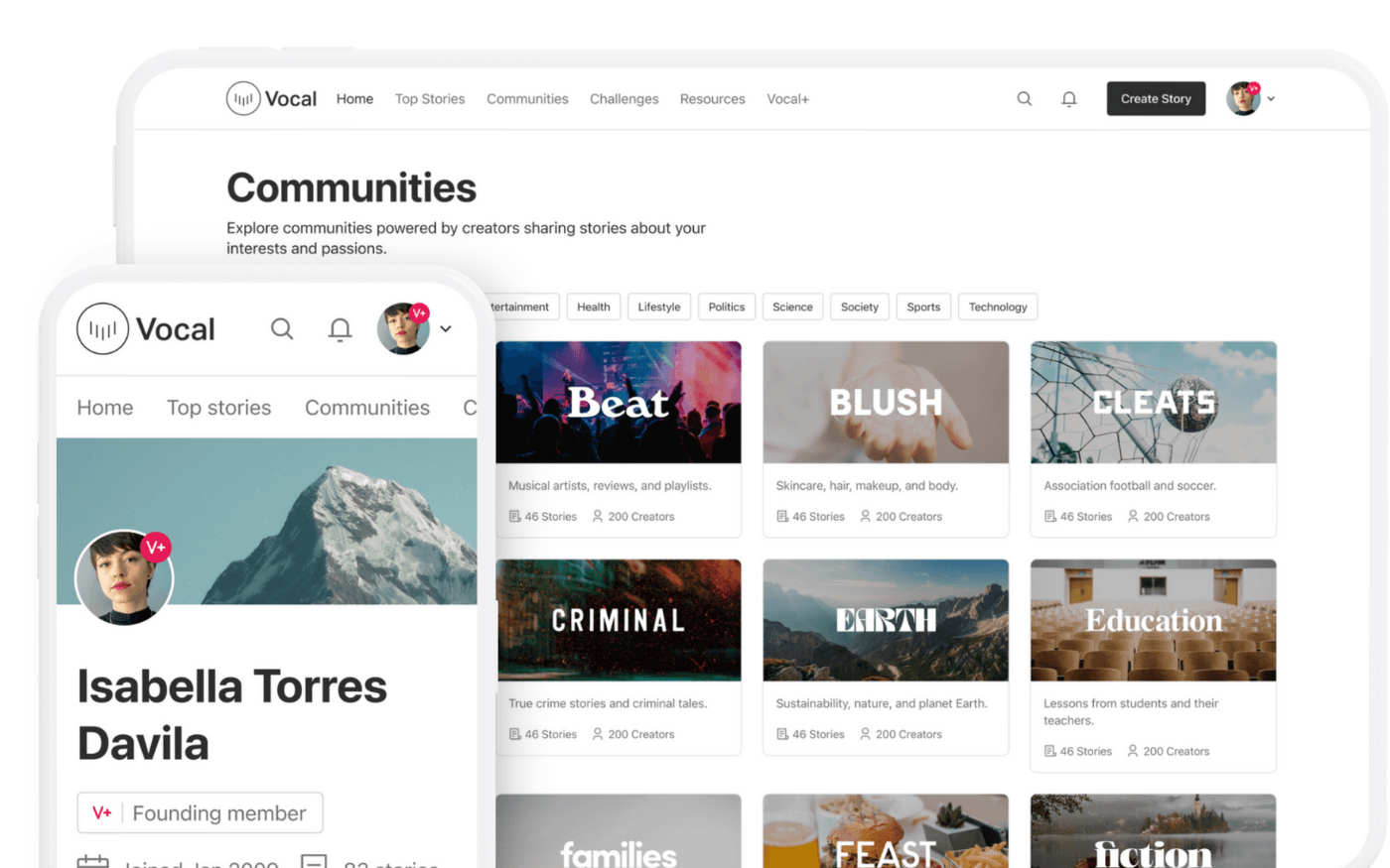 Vocal thumbnail showing mobile and desktop designs