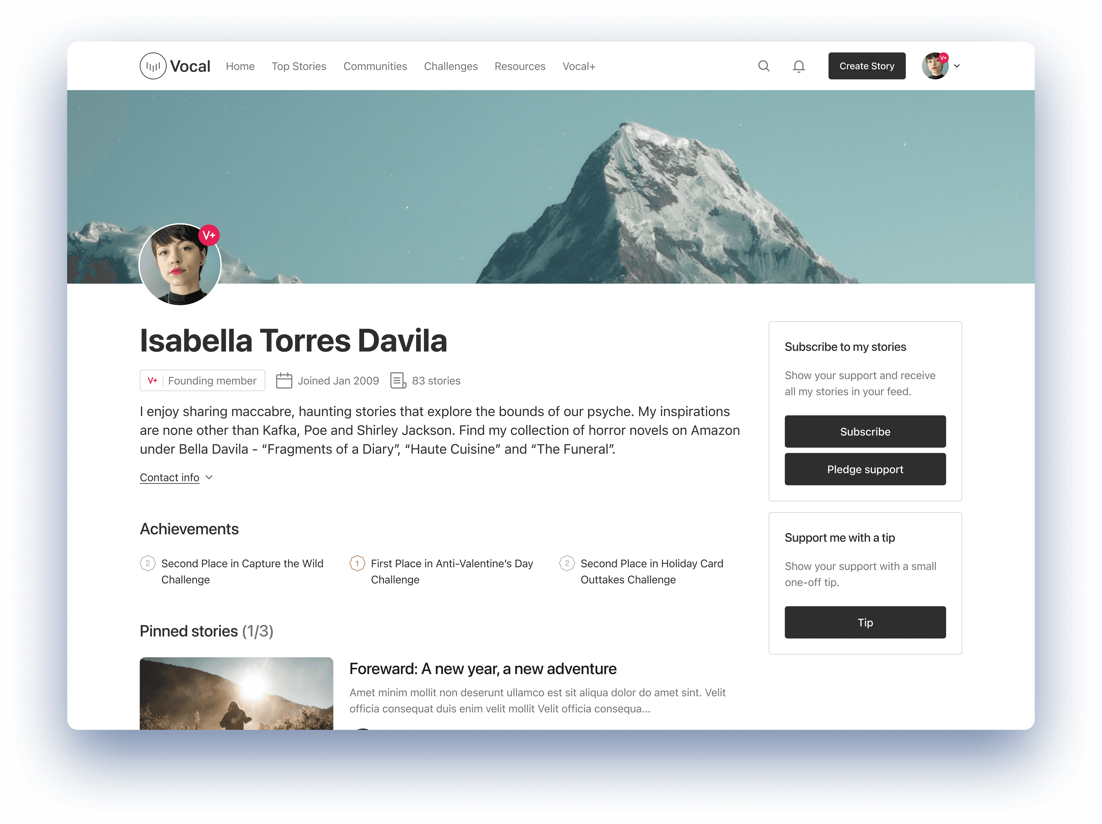 Image showing the updated web design for Vocal creator profiles